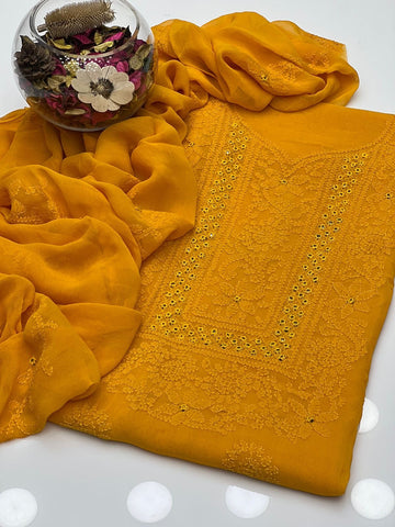 Handmade Chicken Kari With Mirror Work Ready to Wear 3Pc
