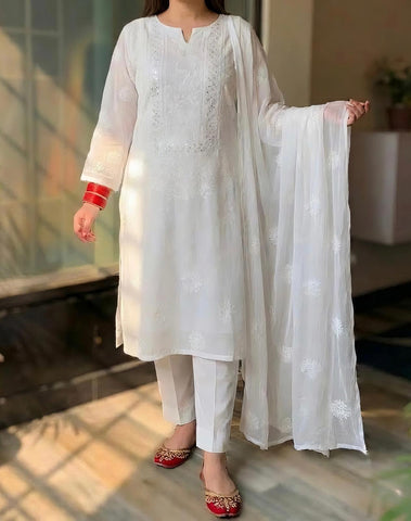 Handmade Chicken Kari With Mirror Work Ready to Wear 3Pc