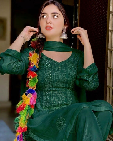 Handmade Chicken Kari With Mirror Work Ready to Wear 3Pc