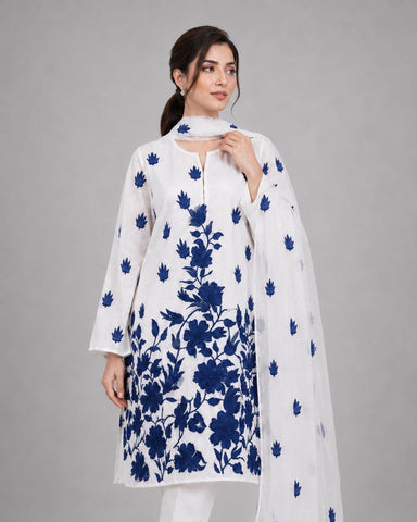 Royal Blue Handmade Floral Chiffon 3pc