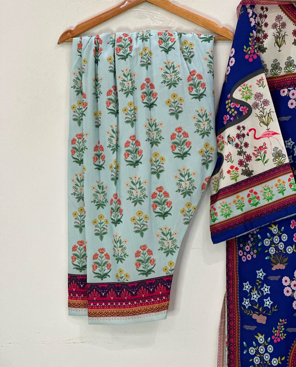 Royal Blue Floral Printed Lawn Suit