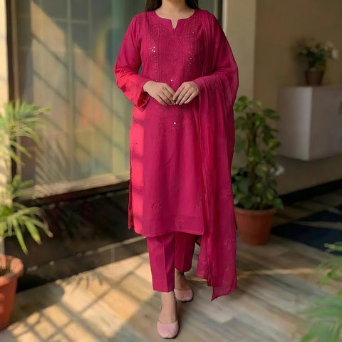 Handmade Chicken Kari With Mirror Work Ready to Wear 3Pc