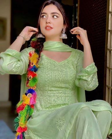 Handmade Chicken Kari With Mirror Work Ready to Wear 3Pc