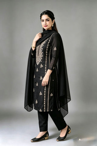 Black Handmade Gota Work Suit